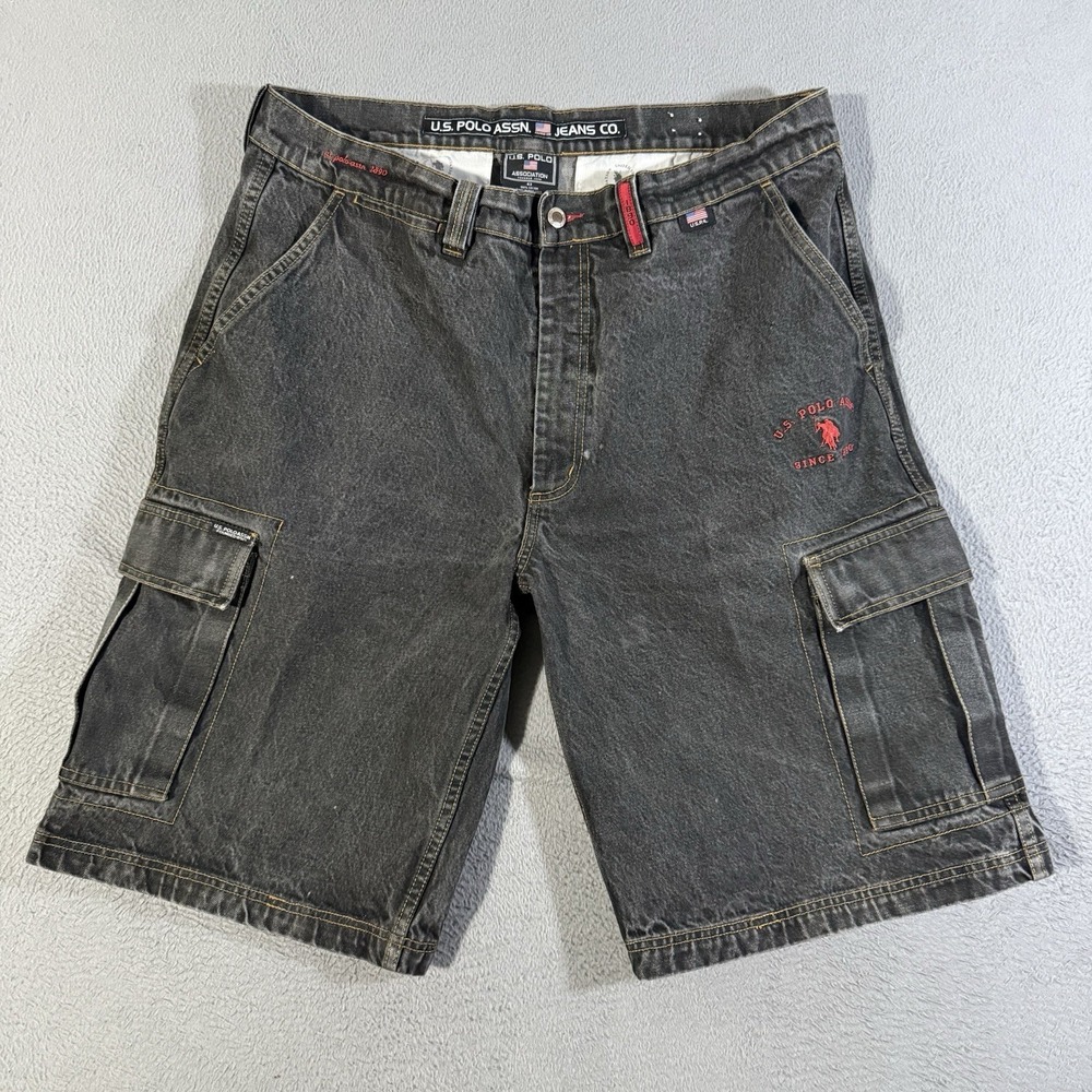 Vintage US Polo Assn Cargo Shorts 40 Black Jean Baggy Denim‎ Skater Grunge Y2K